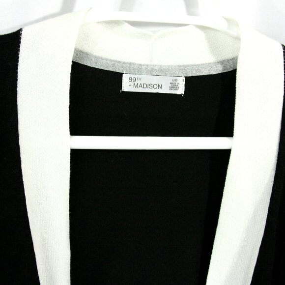 89th & Madison Cropped Rhinestone Sweater Cardigan Black White L Preppy - Picture 2 of 5